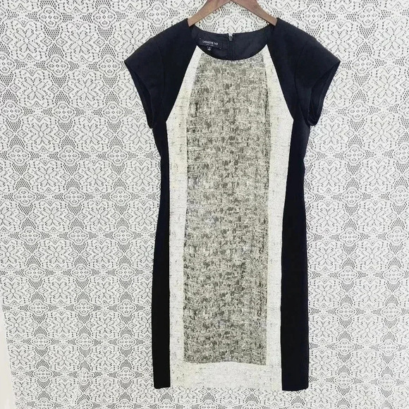 Lafayette 148 New York Cap Sleeve Textured Color block Sheath Dress 4 - Picture 1 of 10